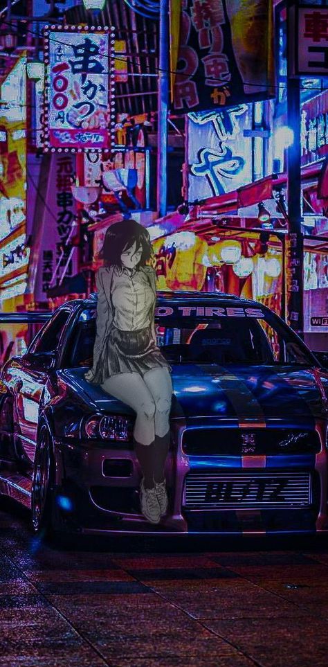 Cyberpunk Girl Art, Car And Girl Wallpaper, Wallpaper Carros, Genos Wallpaper, Art Cyberpunk, Girl Car, Rain Wallpapers, Mobil Drift, Night Sky Photography