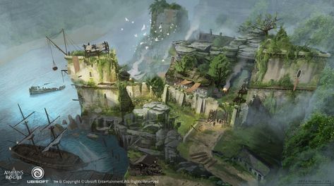 ArtStation - River Valley / Abandoned Fort, Eddie Bennun Assassins Creed Rogue, Scene Inspiration, Novel Inspiration, Cave Entrance, Horizon Forbidden West, Apocalypse Art, Forbidden West, West Art, Horizon Zero Dawn