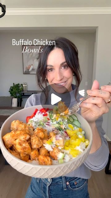 Bailey Rhatigan on Instagram: "Buffalo Chicken Bowls are saucy, with sassy flavor and easy to make. These bowls are bangin! They have tangy spiced buffalo sauce and cooling, homemade ranch in every bite!
.
For the FULL RECIPE Google Search 🔍 “Sailor Bailey Buffalo Chicken Bowls” or click the link in my bio.
.
Comment “chicken” and I’ll send you the link! 
.
#food #chicken #dinner #mealprep #instafood #instadaily #healthy #healthyfood #delicious" Buffalo Rice Bowl, Buffalo Chicken Power Bowl, Buffalo Chicken Bowl, Buffalo Chicken Potato Bowl, High Protein Buffalo Chicken Bowl, Sailor Bailey Buffalo Chicken Bowls, Chicken Bowl, Homemade Ranch, Buffalo Sauce