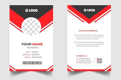 Modern and clean business id card template. professional id card design template with red color. corporate modern business id card design template. Company employee id card template. Id Card Design Template, Id Card Design, Graduation Certificate Template, Identity Card Design, Employee Id Card, Medical Business Card, Corporate Id, Card Design Template, Company Id