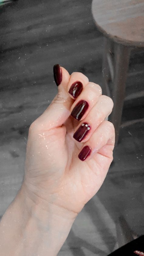 Dark red nails with gem stones Dark Red Nails With Gems, Red Nails With Stones, Dark Red Nails, Gem Stones, Brown Skin, Red Nails, Dark Spots, Dark Red, Gems