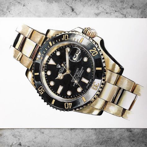 Rolex Watch Drawing, Watch Illustration, Observational Drawings, Watch Drawing, Rolex Submariner Date, Observational Drawing, Rolex Submariner No Date, Submariner Date, Art Poster Design