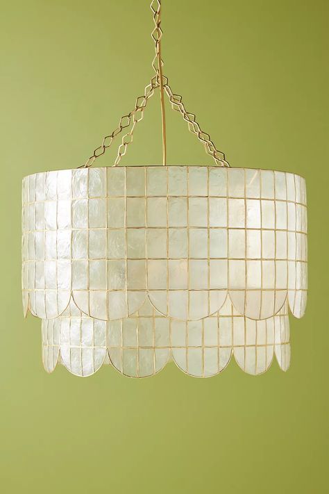 Hailee Capiz Pendant | Anthropologie Capiz Shell Chandelier, Kitchen Island Chandelier, Boho Shower Curtain, Unique Shower, Hawaii Homes, Unique Shower Curtain, Capiz Shell, Dining Room Chandelier, Electrical Outlets