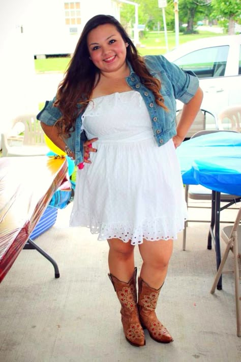 my outfit with cowgirl boots <3 :) Plus Size Cowgirl Dresses With Boots, Plus Size Cowgirl Outfits Summer, Plus Size Cowboy Boots Outfit, Cowgirl Boots And Dress Outfit, Outfit With Cowboy Boots, Dresses To Wear With Cowboy Boots, Plus Size Cowgirl, Dress And Cowboy Boots, Cowboy Boot Outfits