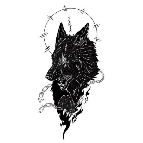 Lycan Tattoo Design, Nordic Fenrir Tattoo, Scary Wolf Tattoo, Wolf And Bunny Tattoo, Fenrir Tattoo Design Norse Mythology, Minimalistic Wolf Tattoo, Gothic Wolf Tattoo, Fenrir Tattoo Mythology, Blackwork Wolf Tattoo