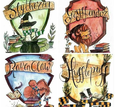 Four Houses Of Hogwarts, Most Favorite, Harry Potter, Illustrations, Fan