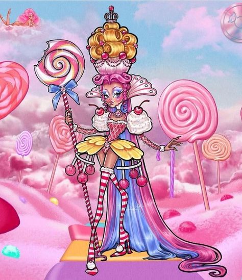 Candy Character Design, Candyland Costume, Candy Land Characters, Cane Accessories, Candy Land Game, Drag Art, Rococo Era, Candy Drawing, Carnaval Costume