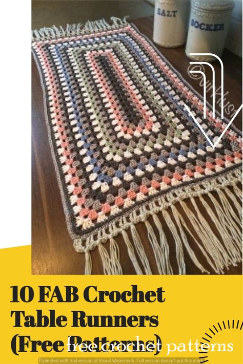 Easy Crochet Table Runner Patterns: Free & Cute Designs Thread Crochet Table Runner Pattern, Crochet Granny Square Table Runner Free Pattern, Crochet Table Cloths Free Patterns, Crochet Table Runners, Table Runner Free Pattern, Table Runner Patterns, Crochet Basket Pattern Free, Table Runner Diy, Fall Crochet Patterns