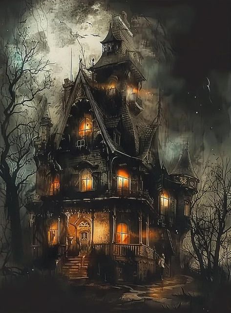 Amazon.com: Zorblat Haunted House At Night Canvas Wall Art, Halloween Autumn Wall Decor Canvas Picture Artwork Painting, Birthday Holidays Gift 24x36 Frameless: Posters & Prints Haunted House Watercolor Painting, Haunted House Painting, Haunted House Pictures, Halloween Living Room Decor, Autumn Wall Decor, House At Night, Halloween Living Room, Living Room Decor Tips, Halloween Room