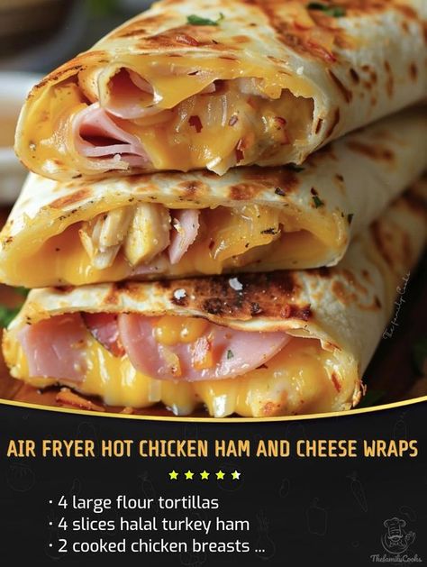 Air Fryer Hot Chicken, Ham And Cheese Wraps, Chicken Ham And Cheese, Cheese Wraps, Protein Egg, Air Fryer Baked Potato, Chicken Ham, Turkey Ham, Cheese Wrap