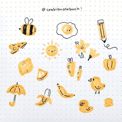 Yellow Doodles Aesthetic, Orange Doodles Colour, Yellow Drawing Aesthetic, Yellow Journal Ideas, Yellow Things To Draw, Yellow Aesthetic Drawing, Highlighter Doodles, Yellow Drawings, Yellow Doodles