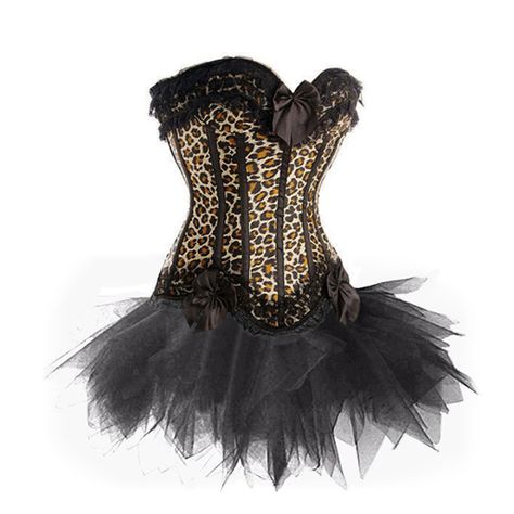 Plus Size Leopard Waist Trainer Overbust Corset with Tutu Skirt Corselets Women Sexy Lingerie Corset With Skirt, Lace Corset Dress, Burlesque Corset, Costume Carnaval, Fashion Corset, Dancer Dress, Corset Outfit, Punk Dress, Corset Skirt