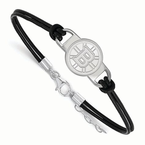 Boston Bruins Women's Leather Bracelet Leather Bracelets Women, Black Leather Bracelet, Edmonton Oilers, Bow Jewelry, Bracelet Online, Boston Red, Black Bow, Red Sox, Leather Cord