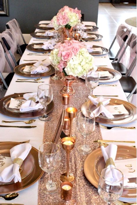 My Rose Gold Table Decor Rose Gold Sweet 16 Table Decor, Rose Gold White And Gold Party Decor, Rose Gold Birthday Theme Table Settings, Rose Gold Party Table Set Up, Rose Gold Pink And White Table Decor, Rose Gold Party Table Decor, Rose Gold Table Setting Birthday, Rose Gold Brunch Decor, Rose Gold Tablescape