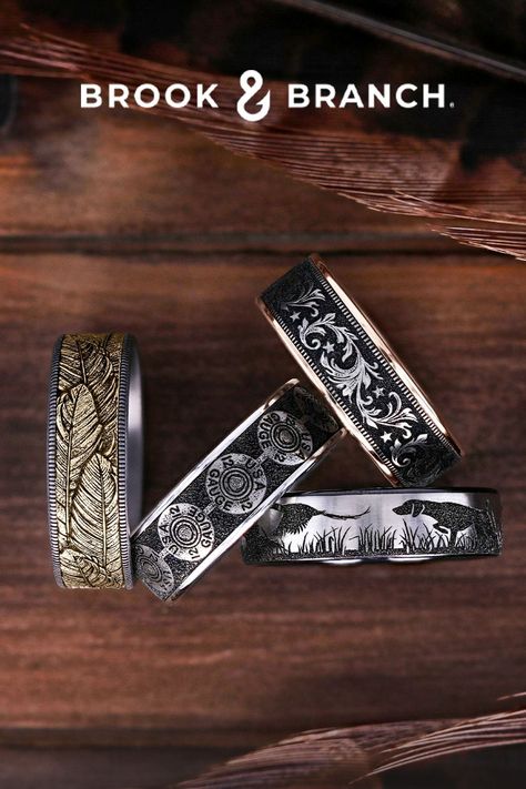 Benchmark Rings has released an all new collection! The Brook and Branch collection features unique outdoor themed designs using traditional and contemporary metals. Western Wedding Rings, Rustic Glam Wedding, Viking Wedding, Cute Engagement Rings, Magical Jewelry, Dream Wedding Ideas Dresses, Best Jewelry, Dream Engagement, Dream Engagement Rings