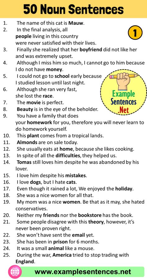 50 Examples of Noun Sentences, Noun Sentences Examples - Example Sentences Noun Sentences, Concrete Nouns, Types Of Nouns, Abstract Nouns, Uncountable Nouns, Singular Nouns, Sentence Examples, Common Nouns, Nouns Worksheet