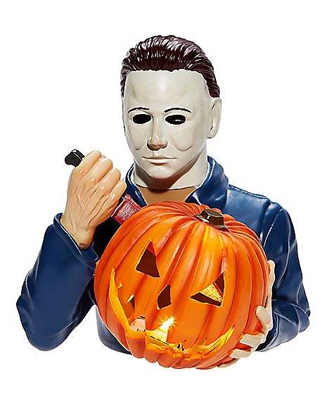 Light-Up LED Michael Myers Statue - Decorations - Spirithalloween.com Christmas Masquerade Party, Unique Halloween Decorations, Dekorasi Halloween, Halloween Bar, Spider Decorations, Garden Gnomes Statue, Halloween Horror Movies, Gnome Statues, Film Horror