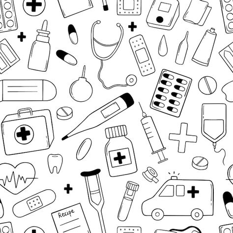 Medicine Doodles, Nurse Drawing, Nursing Flashcards, Medical Artwork, Medical Drawings, Doodles Ideas, Pharmacy Medicine, Nurse Art, Medical Background