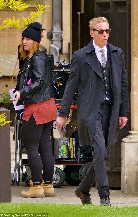 Quick change: Laurence re-emerged without his coat as he prepared to get in front of the c... Inspector Lewis, Inspector Morse, Laurence Fox, Detective Shows, British Tv, Dynamic Duo, Detective, Actors & Actresses, Movie Tv