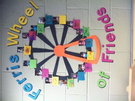 Ferris wheel of friends... Ferris Wheel Bulletin Board, Fair Week, Preschool Room, Preschool Rooms, Friend Crafts, Wheel Art, Birthday Calendar, Classroom Door, Art Idea