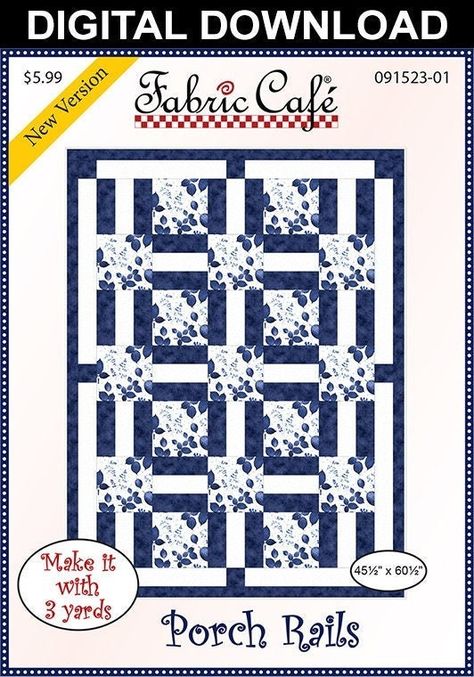 Porch Rails Quilt Pattern Free, 3 Yd Quilt Patterns Free, 3yd Quilts, 3yard Quilts, Quilt Tricks, Windmill Quilt, Porch Rails, Irish Quilt, Blue Quilt Patterns