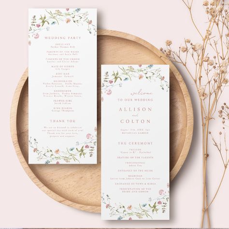 Elegant Wildflower Rustic Boho Wedding Program Boho Wedding Program, Vintage Winter Wedding, Floral Fall Wedding, Vintage Winter Weddings, Country Garden Wedding, Pastel Palettes, Wildflower Design, Rustic Modern Wedding, Country Garden Weddings