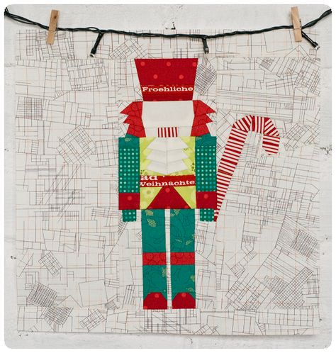 Nutcracker is next block in Last minute Christmas Sampler QAL. Originally, he was standing alone, but I decided to add him a candy cane to m... Nutcracker Quilt, Sewing Projects Christmas, Sampler Quilt Blocks, Piece Quilting, Christmas Applique Patterns, Card Holder Template, Ballet Crafts, Gift Card Holder Template, Christmas Diy Sewing