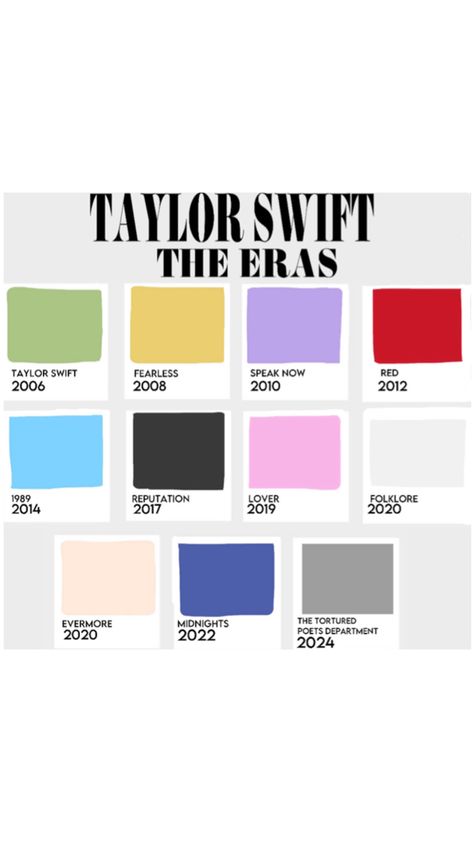 Taylor Swift Album cover colors with each albums name and release date Taylor Swfit, Taylor Swift Merchandise, Taylor Swift Party, Taylor Swift Birthday, Taylor Swift Tour Outfits, Cute Sewing Projects, Friendship Bracelets Designs, Swift Tour, Taylor Swift Cute