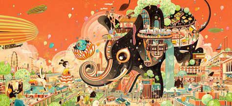 Mixc World Launch on Behance Victo Ngai, Elephant World, Mary Blair, Norman Rockwell, Travel Collection, Hangzhou, Lonely Planet, Historical Sites, Rhode Island