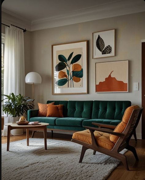 Mid Century Living Room, Living Room Design Inspiration, Decor Pictures, Mid Century Modern Living Room, Colourful Living Room, Wood Home, Crafts Home, Living Room Green, Home Design Living Room