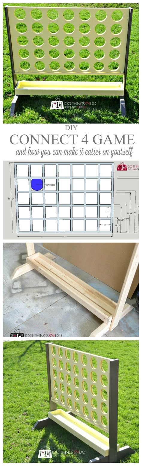 DIY Connect 4 Game Diy Connect Four, Diy Connect 4, Connect 4 Game, Diy Yard Games, Outside Games, Connect Four, Game Diy, Connect 4, Wood Games