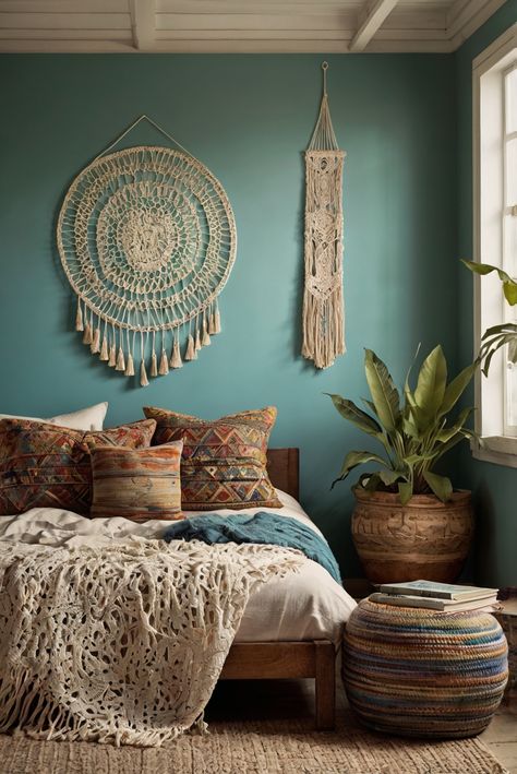 Boho Paint Color Palette, Bedroom For Teenage Girl, Colorful Bohemian Bedroom Decor, Colorful Bohemian Bedroom, Beach Boho Bedroom, Bohemian Bedroom Decor Boho, Boho Bedroom Paint Colors, Beach House Vibes, Modern Bohemian Bedroom Decor