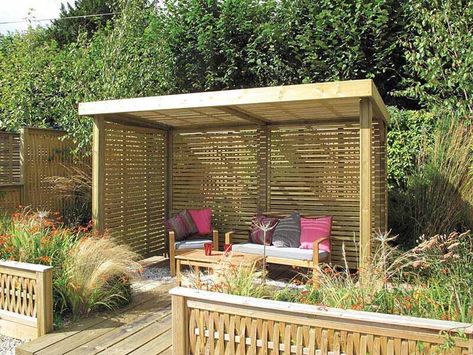 Pergola and Raised Beds Structure Create a Green Screen | Jacksons Fencing Small Garden Pergola, Garden Shelter, Cottage Backyard, Pagoda Garden, Backyard Cottage, Building A Raised Garden, Wooden Gazebo, Garden Hacks, Pergola Garden