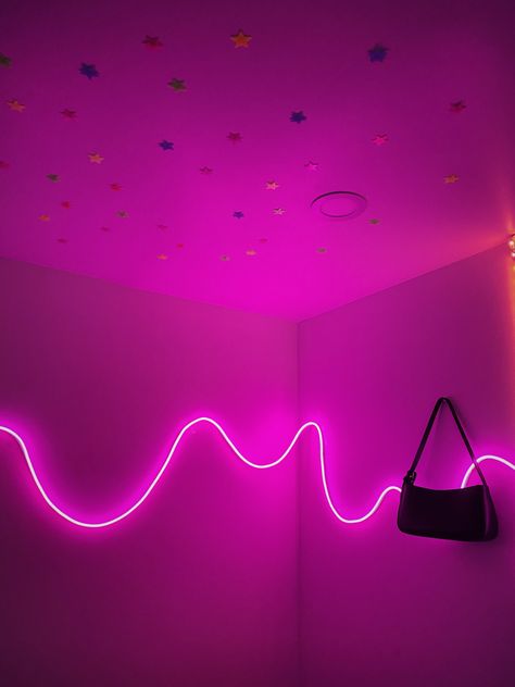 Neon string light bag shoulder bag room decor pink vibes lights room lights stars room decor Color Changing Lights Bedrooms, Led Lights Shapes On Wall, Squiggle Led Lights On Wall, Squiggly Led Light On Wall, Neon Bedding, Girl Office, Neon Bedroom, Neon Room, Led Rope Lights