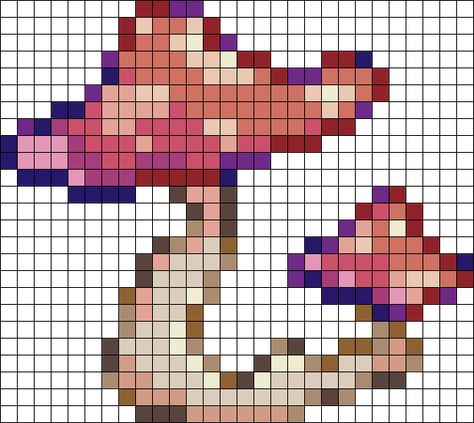 Fuse Beads Mushroom, 3d Perler Bead Mushroom Pattern, Bead Sprite Pattern, Cottage Core Perler Beads, Beaded Mushroom Pattern, Forest Perler Bead Patterns, Mushroom Pixel Art Grid, Perler Bead Patterns Mushroom, Perler Bead Patterns Minecraft