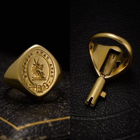 "Data Fata Secutus" Signet Ring with Concealed Jewelry Box Key — Erica Weiner Decreed By Fate, Medieval Rings, Signet Rings, Jewelry Lookbook, Crown Jewels, Ancient Rome, Common Sense, Antique Rings, Signet Ring