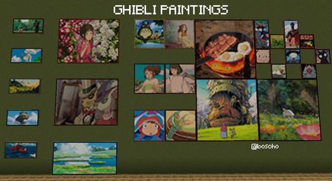 This pack features 26 paintings of studio ghibli still shots. Including pictures of Hayao Miyazaki's movies like Spirited Away, My Neighbor Totoro, and... Minecraft Dandelion, Ghibli Minecraft, Dandelion Craft, Aesthetic Minecraft Builds, Painting Minecraft, Minecraft Texture Pack, Hayao Miyazaki Movies, Minecraft Inspo, Minecraft Decorations