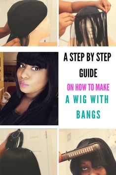 A Easy To Do Step By Step Guide On How To Make Wig A With Bangs.  Check out this tutorial on how to make a wig with bangs using the hot glue gun Crochet Braids Straight Hair, Wig Styling Tutorial, Make A Wig, Diy Hair Wig, Track Hairstyles, Crochet Wig, Diy Wig, Wig Styling, Black Bloggers