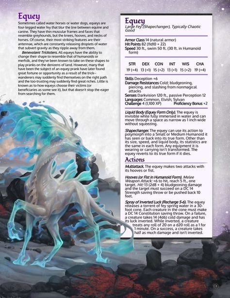 Water Creatures Dnd, Dnd Aquatic Monsters, Dnd Water Creatures, Cthulhu Dnd, Feywild Creatures, Dnd Pets, Rpg Creatures, Dnd Creatures, Dnd Stats