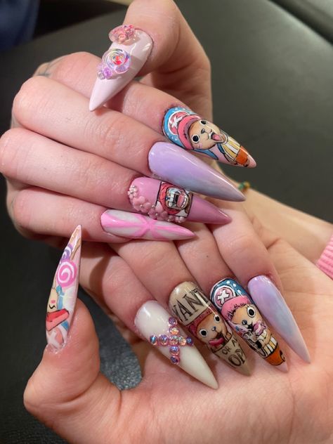 nails chopper, anime, one piece, nail art One Piece Nails, Cartoon Nail Designs, Character Nails, One Piece Chopper, Nails 2017, Nails Fun, Anime Nails, Goth Nails, Glamour Nails