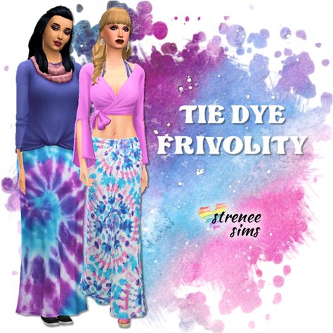 Sims 4 Custom Content: Base Maxi Tie Dyes | #Sims4 #Sims4cc | www.streneesims.com Sims 4 Tie Dye, Square Dance Outfit, Sweater Dress Leggings, Hippie Sweaters, Formal Dresses For Men, Tie Dye Maxi Skirt, Tie Dye Maxi, Cc Sims, 1970s Fashion