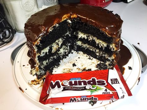 Mounds Cake Easy, Peter Paul Mound Cake Recipe, Chocolate Mounds Cake Recipe, Mounds Bar Cake, Mounds Cake Recipe, Candy Bar Cake Recipes, Pride Birthday, Mounds Cake, Mounds Candy