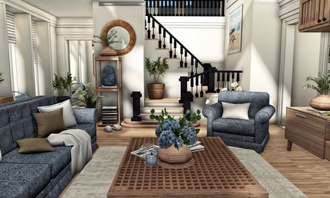 Bloxburg Realistic House Color Scheme, Bloxburg Nyc Apartment, Bloxburg Coastal Living Room, Bloxburg Interior, Blox Burg, Bloxburg Houses, Bloxburg Builds, House Decorating Ideas Apartments, Small House Layout