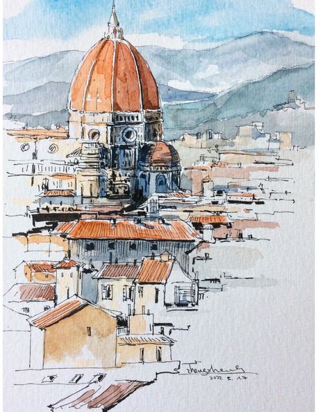 zheng zheng 铮铮 on Instagram: “Firenze is always my dream place... Inspiration picture by @florence_itally and @fresca_l8 Thanks❤️ . . . #virtualsketching #sketchaday…” Dream Place, Sketch A Day, Watercolor Sketch, Watercolor Drawing, My Dream, Designs To Draw, Florence, Taj Mahal, Art Reference