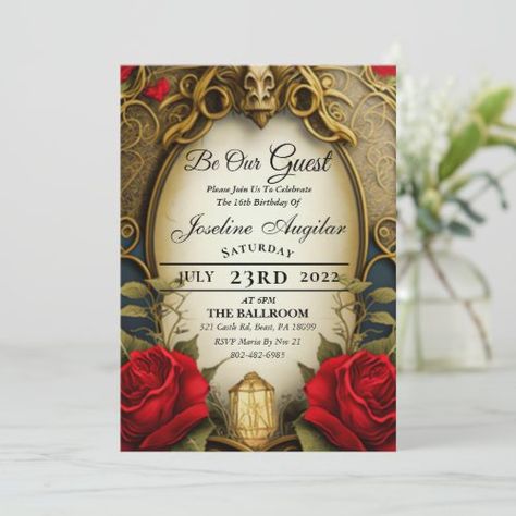 Beauty And The Beast Sweet 16 Invitations #zazzle #weddinginvitations #birthdayinvitations #babyshowerinvitations #zazzleinvitations #monogram #businesscards #graduation #homedecor Beauty And The Beast Wedding Invitations, Sweet 16 Makeup, Fairytale Invitation, Beauty And The Beast Quince, Disney Princess Invitations, Beauty And Beast Birthday, Beauty And Beast Wedding, Debut Invitation, Beauty And The Beast Theme