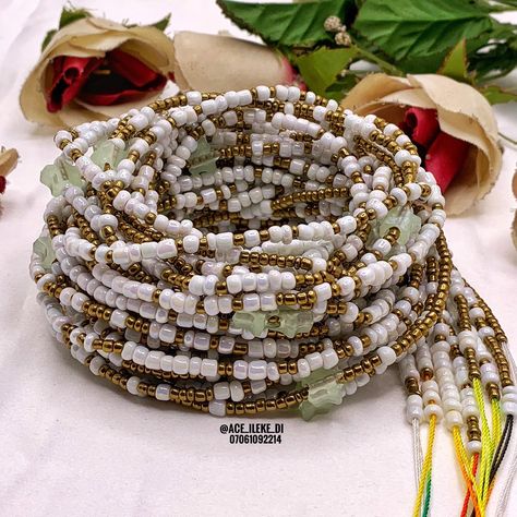 White & Gold waist bead set. 

Tie on Waist bead

Type: Seed Bead
Bead Size: 2 & 3mm

#2,500 per Strand 

A Strand is 50 inches long & will go around you once. Waist Beads, Bead Set, Go Around, Seed Bead, Seed Beads, Jewelry Accessories, Seeds, Size 2, White Gold