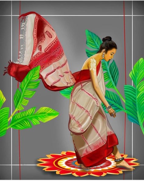 Rangoli Illustration, Bengali Wedding Saree, Saree Illustration, Wedding Couple Cartoon, Bengali Culture, Saree Painting Designs, Bengali Art, Saree Painting, Bride Pictures