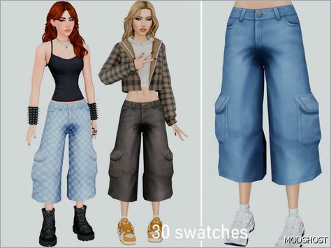 Download Cropped Cargo Jeans for Female for Sims 4 at ModsHost NOW! Baggy cargos for females, 30 swatches. Type: Bottoms Recoloring Allowed: Yes #everyday #gaming #female #sims #clothing Sims 4 Baggy Clothes, Baggy Cargos, Female Sims, Taylor Outfits, White Long Skirt, Female Clothes, Baggy Clothes, Sims 1, Cc Sims