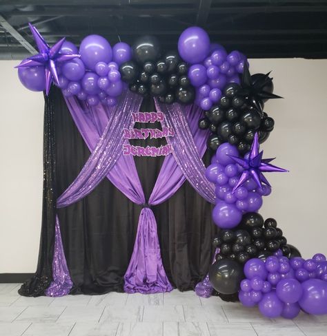 Purple And Black 30th Birthday, Wendsday Birthday Party Decor, Wensday Adams Birthday Party Decorations, Wednesday Addams Balloon Decor, Purple And Black Balloon Arch, Black And Purple Balloon Garland, Purple And Black Decorations Parties, Purple And Black Balloon Garland, Wednesday Balloon Decor