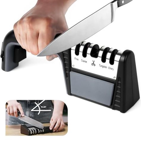 4 Stage Knife Sharpener Tool with Professional 800 Grit Whetstone, Premium Kitchen Knife Sharpener, Manual Knife Sharpener, Blade Sharpener, Scissor Sharpener, Chef Knife Sharpener Blade Sharpener, Affiliate Amazon, How To Sharpen Scissors, Blade Sharpening, Specialty Knives, Knife Sharpener, Sharpening Stone, Cutlery Sets, Sharpeners